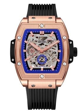 BiBi Rose Gold Watch with Blue Accents and Black Strap